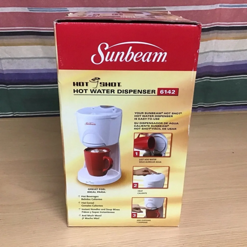 Sunbeam Hot Shot Water Dispenser 6142 White 16oz Heats Fast W/Ceramic Bowl NEW - Picture 2 of 6